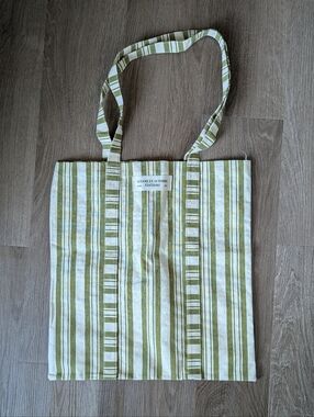 NWOT Sezane Striped Green Canvas Tote Bag